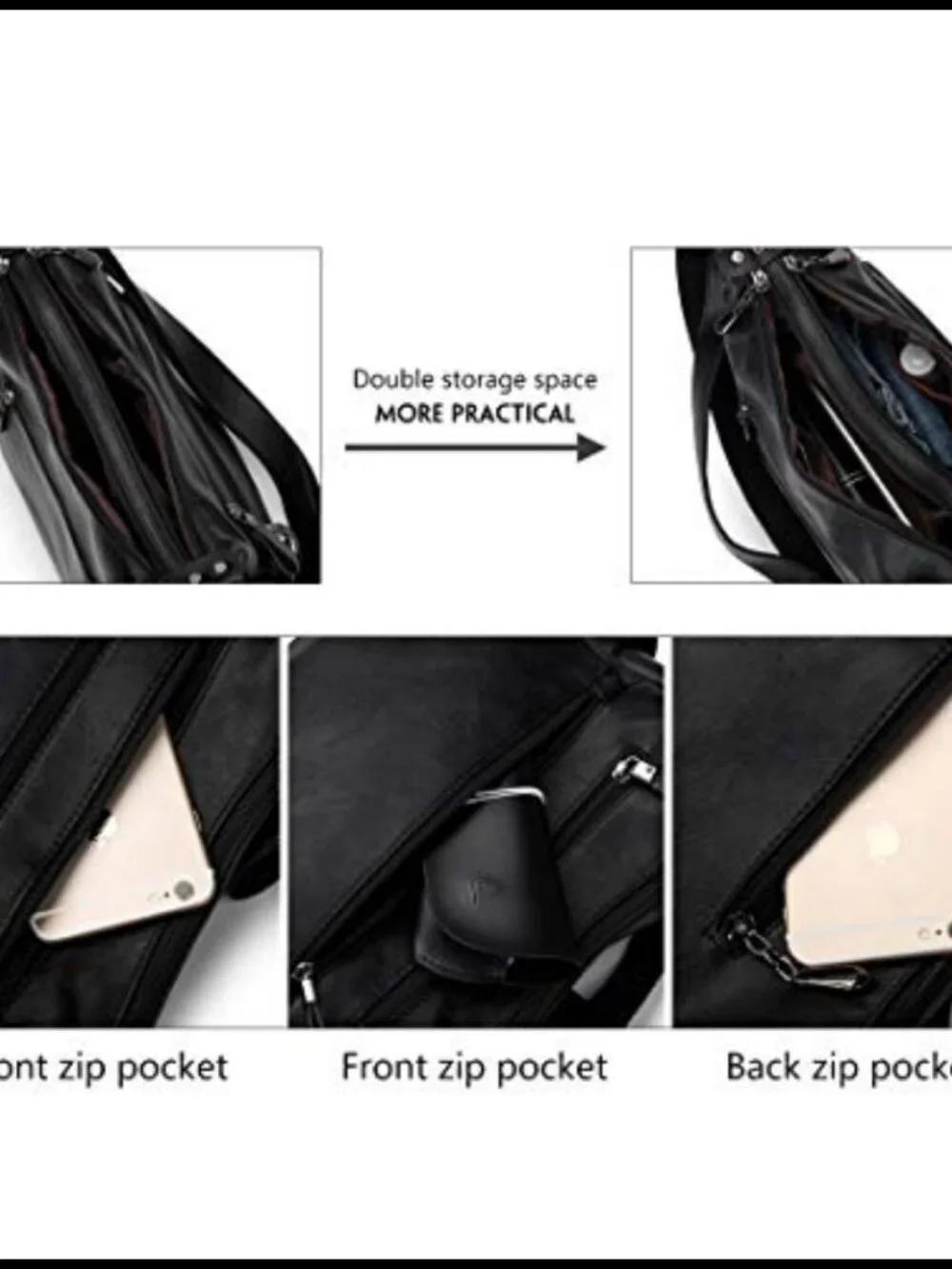 PU Leather Hobo Crossbody Shoulder Bag Multi Pocket Purse Tote